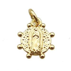 copper Virgin Mary pendant, gold plated, approx 10mm dia