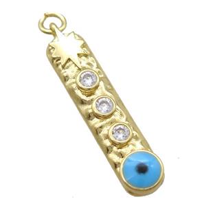 copper stick pendant paved zircon, evil eye, gold plated, approx 7-32mm