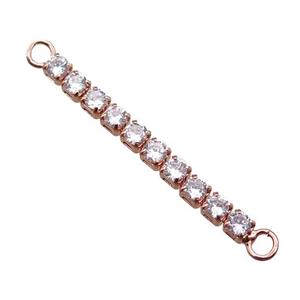 copper stick connector paved zircon, rose gold, approx 3-32mm