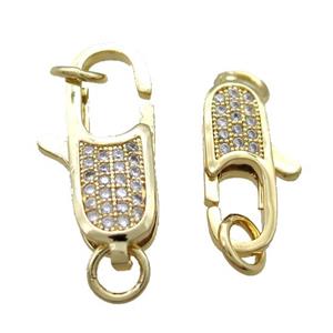 copper lobster clasp pave zircon, gold plated, approx 7-18mm