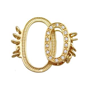 copper clasp pave zircon, gold plated, approx 10-18mm, 14-25mm