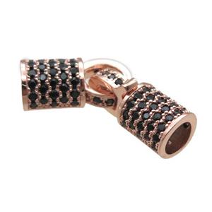 copper cordEnd pave zircon, rose gold, approx 8.5-30mm, 6mm hole