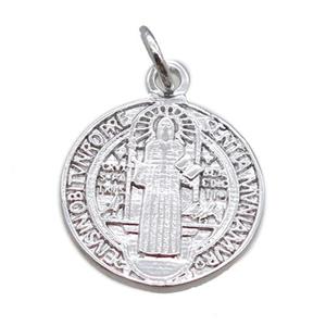copper circle pendant, Jesus, platinum plated, approx 14mm dia