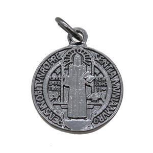copper circle pendant, Jesus, black gunmetal plated, approx 14mm dia