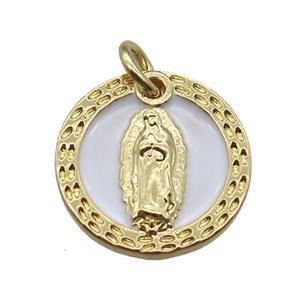 copper circle pendant, Jesus, gold plated, approx 14mm dia