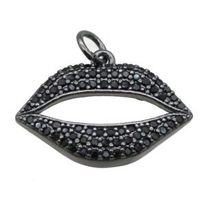 copper lip pendant paved zircon, black plated, approx 14-21mm