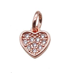 copper heart pendant paved zircon, rose gold, approx 7mm