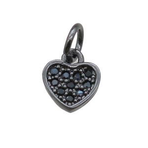 copper heart pendant paved zircon, black plated, approx 7mm
