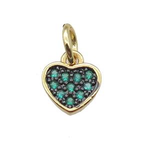 copper heart pendant paved green zircon, gold plated, approx 7mm