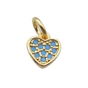copper heart pendant paved turq zircon, gold plated, approx 7mm