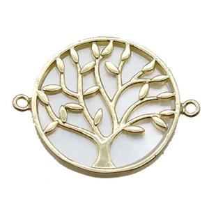 copper circle connector, tree of life, shell backing, gold plated, approx 22mm dia