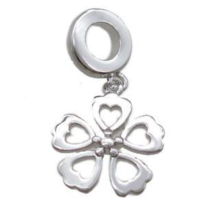 copper clover pendant, platinum plated, approx 13mm, 8mm dia