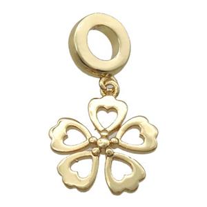 copper clover pendant, gold plated, approx 13mm, 8mm dia
