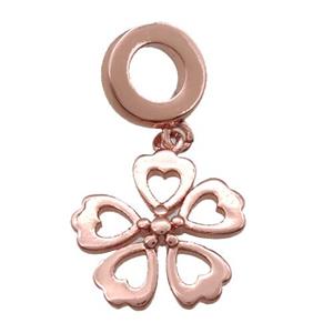copper clover pendant, rose gold, approx 13mm, 8mm dia