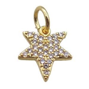 copper star pendant paved zircon, gold plated, approx 10 mm