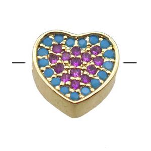 copper heart beads paved zircon, gold plated, approx 9mm