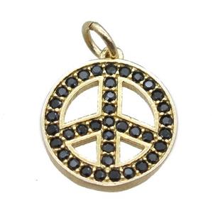 copper peace sign pendant paved zircon, gold plated, approx 14mm dia