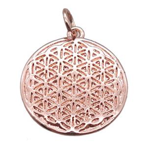 copper circle pendant, rose gold, approx 17mm dia