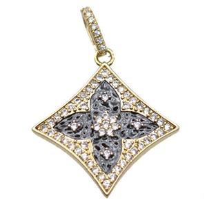 copper star pendant paved zircon, gold plated, approx 24-33mm