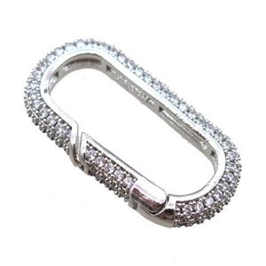 copper carabiner lock pendant pave zircon, platinum plated, approx 14-28mm