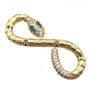 copper connector pave zircon, snake, gold plated, approx 12-34mm