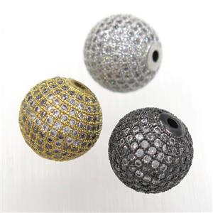 round copper beads pave zircon, mixed, approx 14mm dia