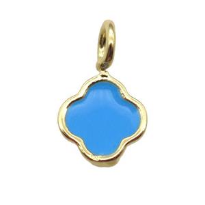 copper clover pendant with blue enameling, gold plated, approx 8mm dia