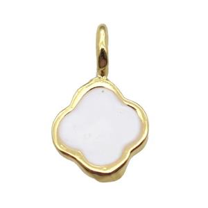copper clover pendant with white enameling, gold plated, approx 8mm dia