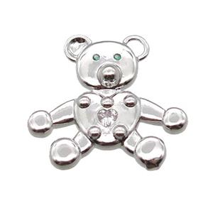 copper bear pendant pave zircon, platinum plated, approx 20mm