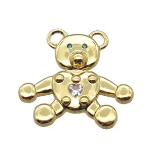 copper bear pendant pave zircon, gold plated, approx 20mm