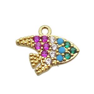 copper fish pendant pave zircon, gold plated, approx 9-13mm