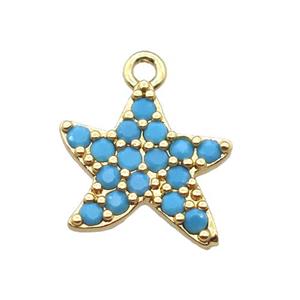 copper star pendant pave zircon, turq, gold plated, approx 11-12mm