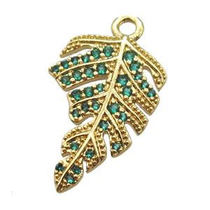 copper leaf pendant pave zircon, gold plated, approx 12-20mm