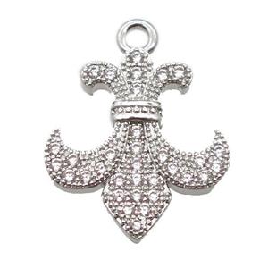 copper anchor pendant pave zircon, platinum plated, approx 16-20mm