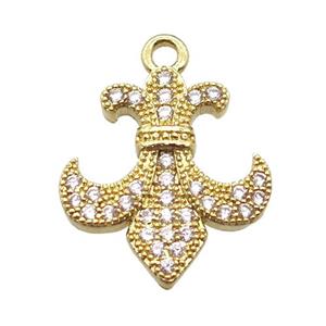 copper anchor pendant pave zircon, gold plated, approx 16-20mm