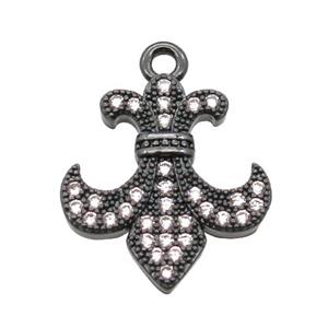 copper anchor pendant pave zircon, black plated, approx 16-20mm