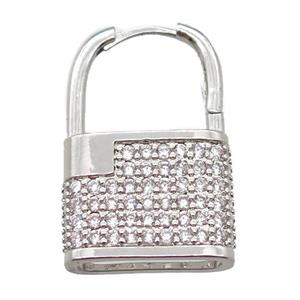 copper Lock Latchback Earrings pave zircon, platinum plated, approx 18-28mm