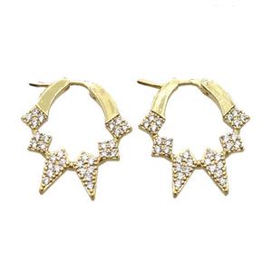 copper Latchback Earrings paved zircon, gold plated, approx 20-22mm