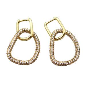 copper Latchback Earrings paved zircon, gold plated, approx 20-25mm, 12-16mm