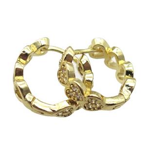 copper hoop Earrings paved zircon, gold plated, approx 16mm dia