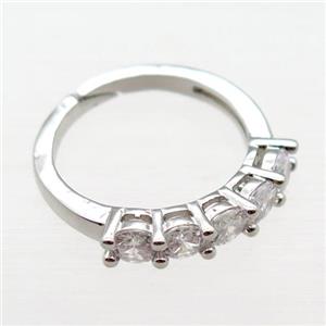 copper Rings pave zircon, Resizable, platinum plated, approx 20mm dia