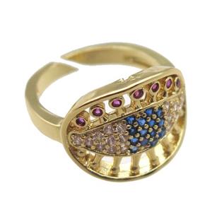 copper Rings pave zircon, Resizable, gold plated, approx 14-18mm, 20mm