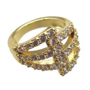 copper Rings pave zircon, Resizable, gold plated, approx 20mm dia