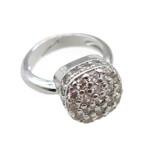 copper Rings pave zircon, Resizable, platinum plated, approx 13mm, 20mm dia