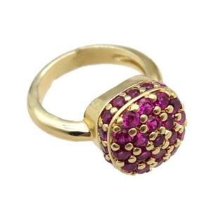 copper Rings pave hotpink zircon, Resizable, gold plated, approx 13mm, 20mm dia