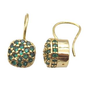 copper hook Earrings pave green zircon, gold plated, approx 11mm, 20mm
