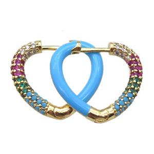 copper Latchback Earrings pave zircon with blue Enameling, gold plated, approx 20mm dia