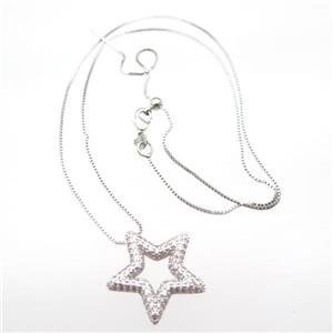 copper necklace with star pave zircon, platinum plated, approx 24mm, 1mm, 45cm length