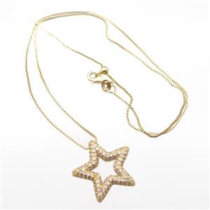 copper necklace with star pave zircon, gold plated, approx 24mm, 1mm, 45cm length