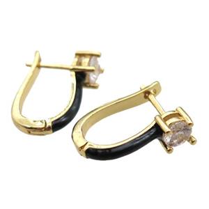 copper Latchback Earrings pave zircon with black Enameling, gold plated, approx 13-18mm